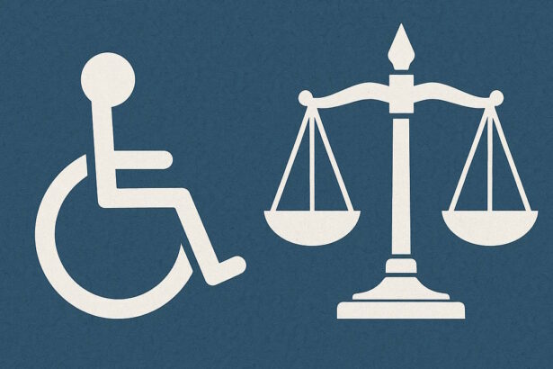 Símbolos das pessoas com deficiência e da justiça.