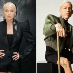 Montagem com duas pessoas. À esquerda, a Xuxa de cabelos claros curtos, usando blazer preto estruturado, posa com as mãos na cintura. À direita, o Ivan Baron de cabelos curtos descoloridos, usando jaqueta verde e shorts pretos, sentado, apoiado em uma bengala dourada.
